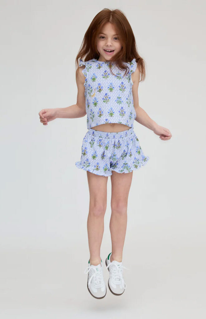 The Tiny Lala Short Set in Blue Block Print