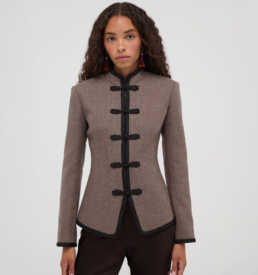 The Valerie Jacket in Chocolate Herringbone