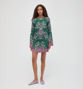 The Long Sleeve Viola Dress in Windsor Paisley Emerald Green