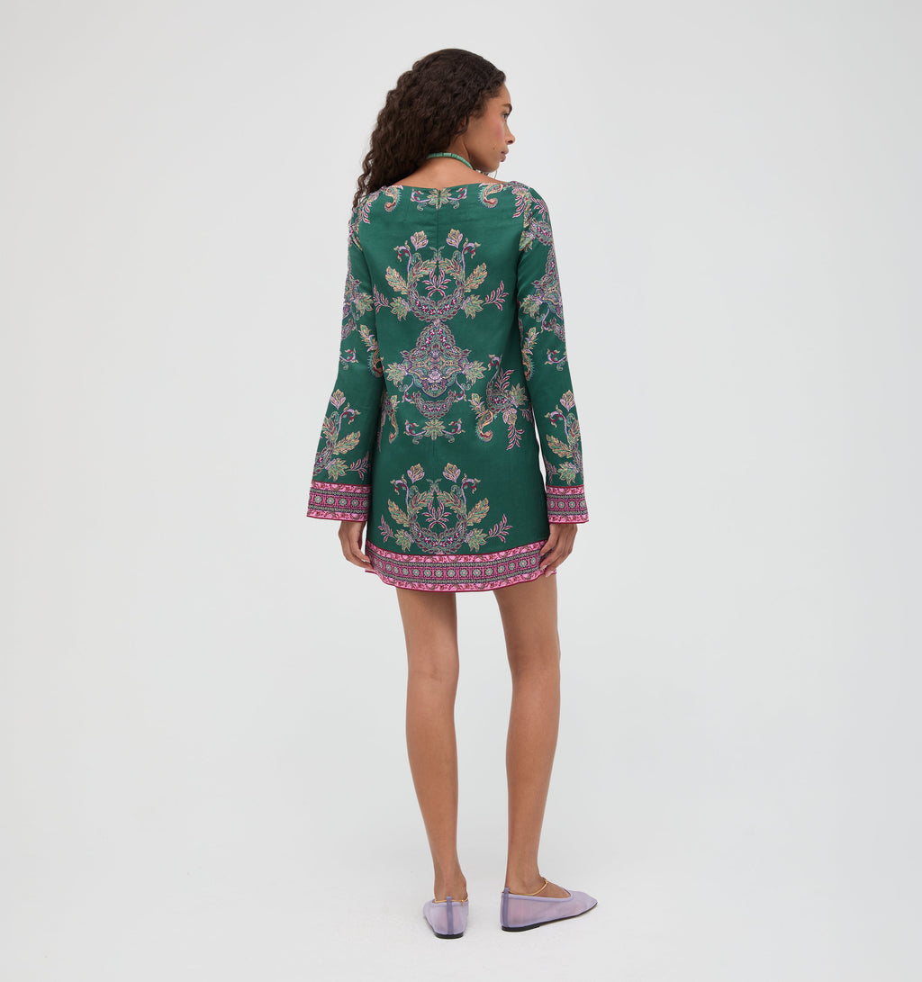 The Long Sleeve Viola Dress in Windsor Paisley Emerald Green