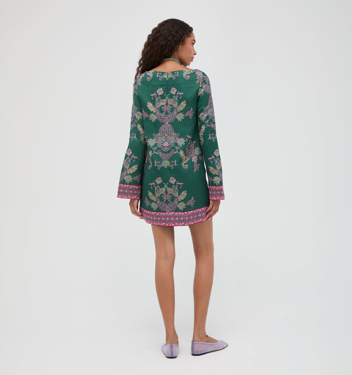 The Long Sleeve Viola Dress in Windsor Paisley Emerald Green