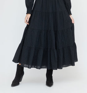 The Viviana Nap Dress in Black Linear Swiss Dot