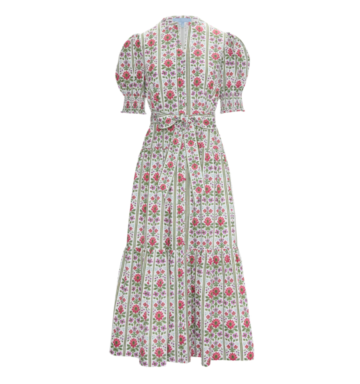 The Yara Dress in Green Floral Block Stripe
