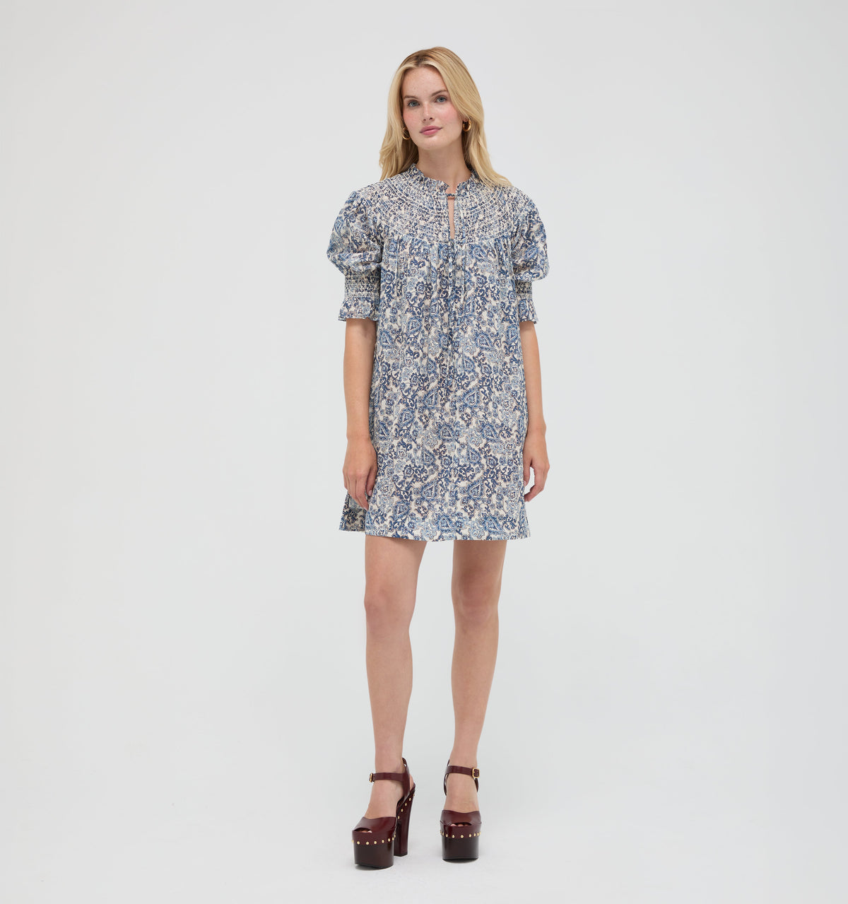 The Zinnia Mini Dress in Chedworth Paisley Blue