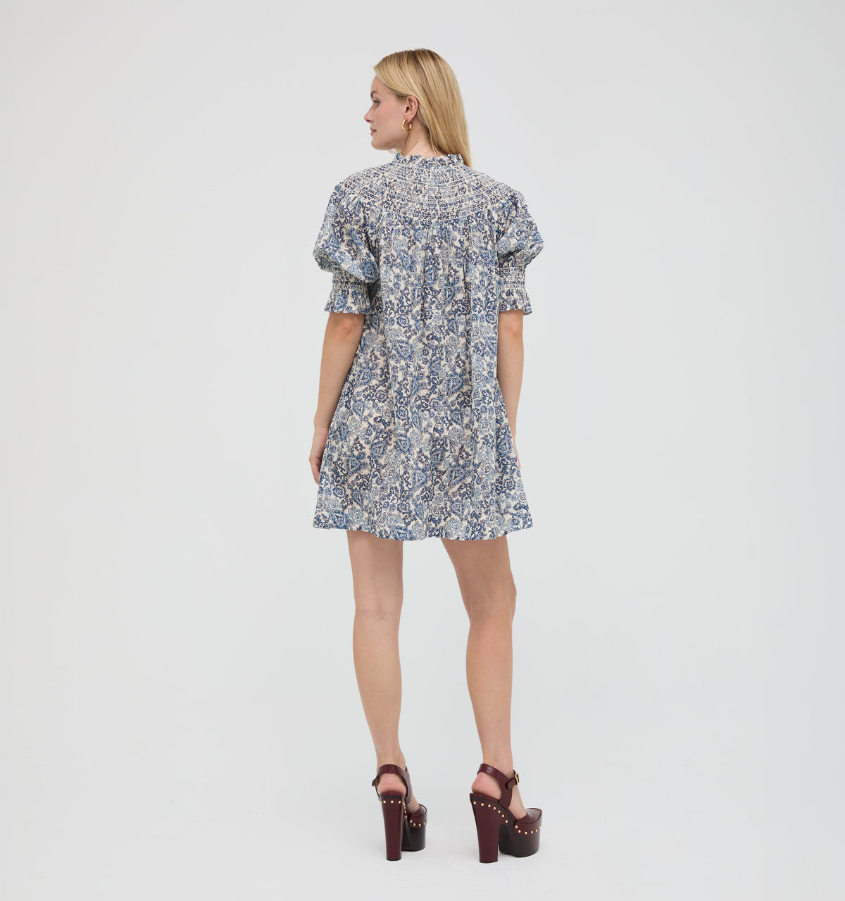 The Zinnia Mini Dress in Chedworth Paisley Blue