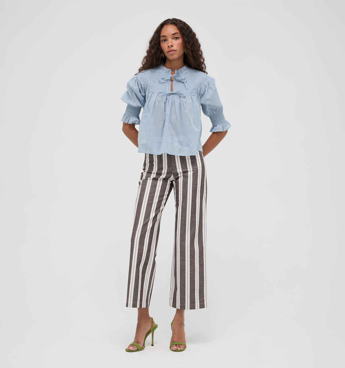 The Mindy Pant in Coln Ticking Stripe Chocolate