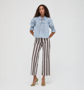 The Mindy Pant in Coln Ticking Stripe Chocolate