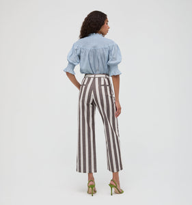 The Mindy Pant in Coln Ticking Stripe Chocolate