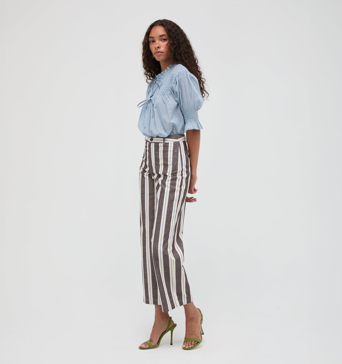 The Mindy Pant in Coln Ticking Stripe Chocolate