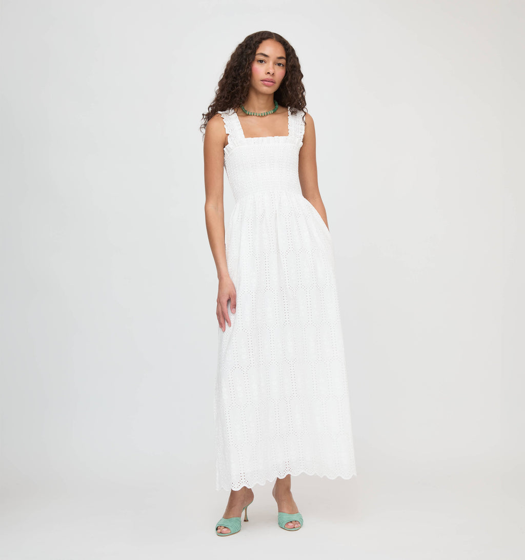 The Ashlyn Nap Dress in White Trellis Broderie
