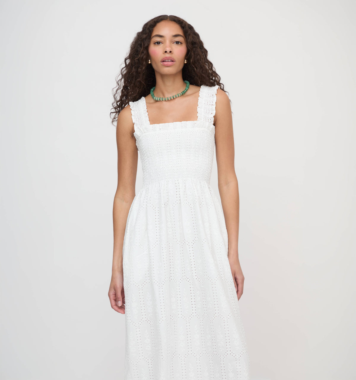 The Ashlyn Nap Dress in White Trellis Broderie