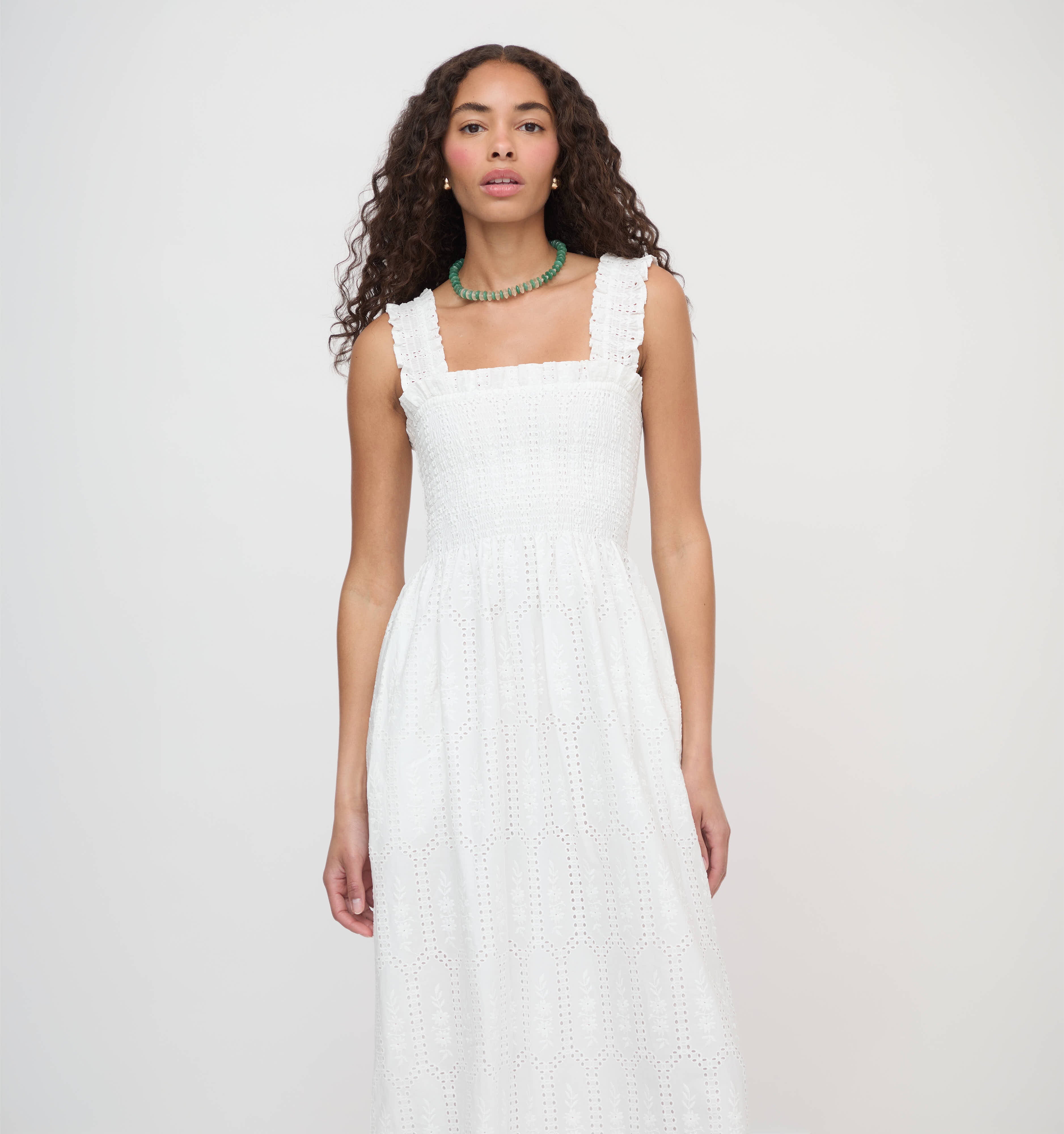 The Ashlyn Nap Dress in White Trellis Broderie
