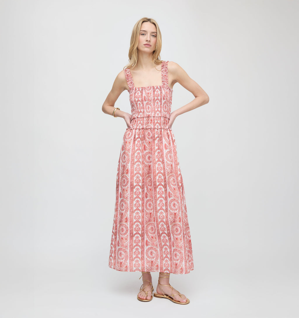 The Azalea Maxi Nap Dress in Coral Corsica Paisley