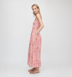 The Azalea Maxi Nap Dress in Coral Corsica Paisley