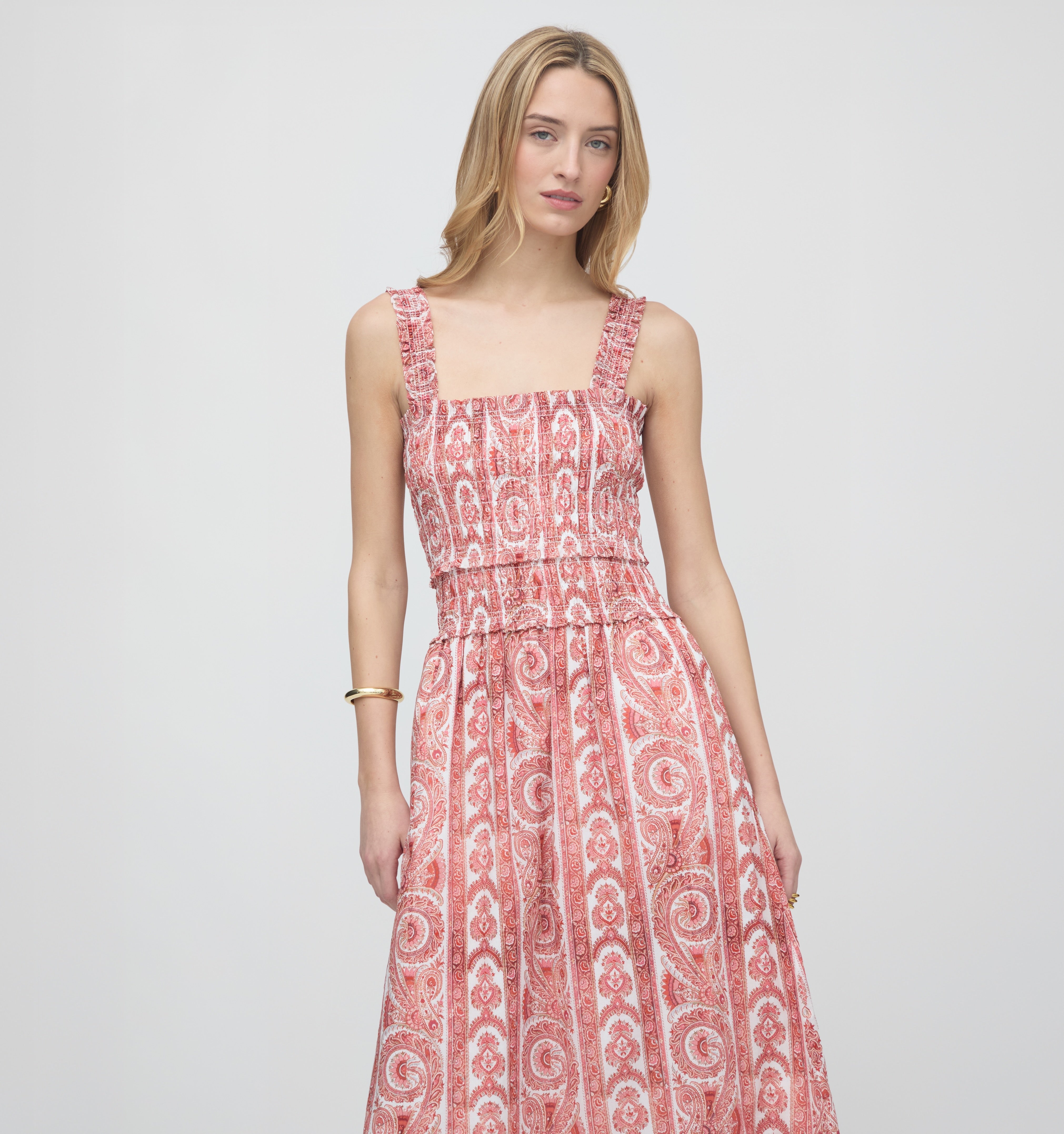 The Azalea Maxi Nap Dress in Coral Corsica Paisley | Over The Moon