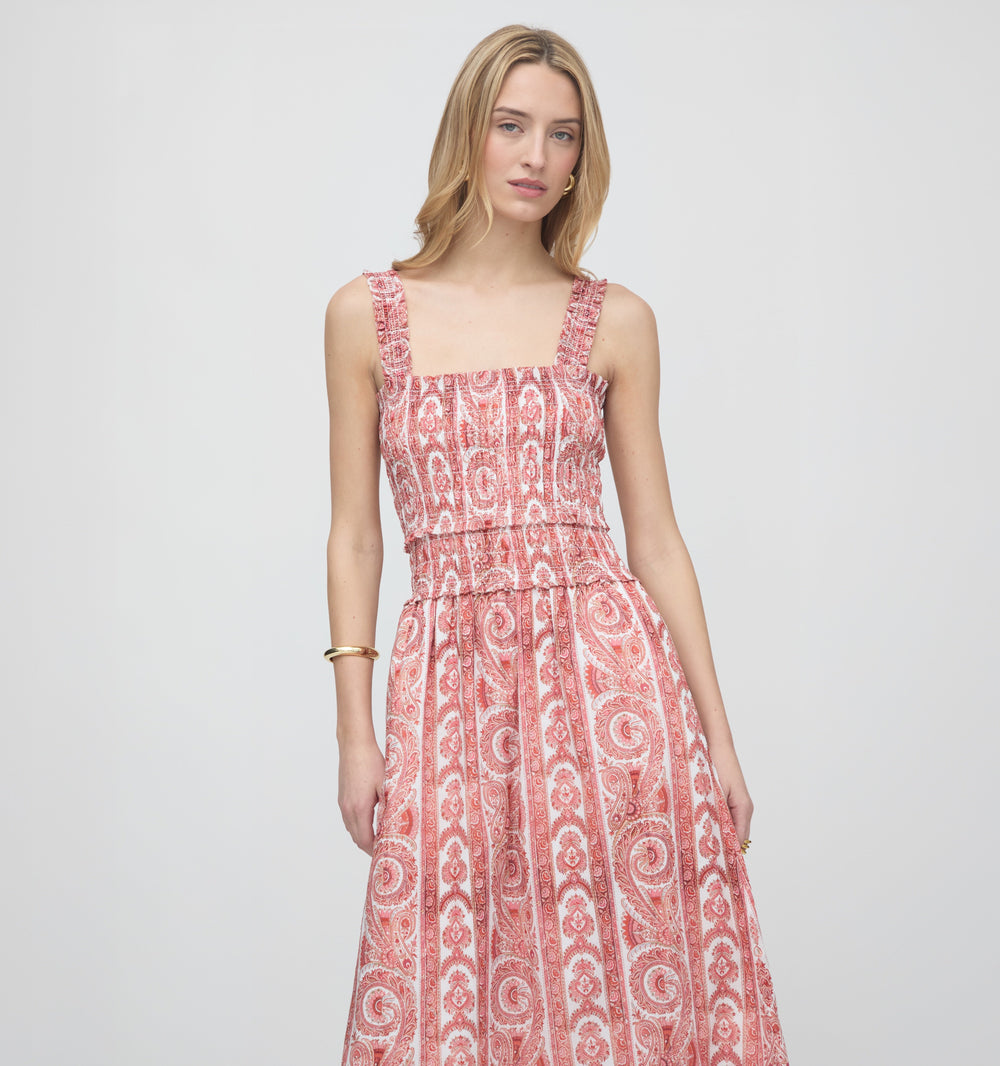 The Azalea Maxi Nap Dress in Coral Corsica Paisley