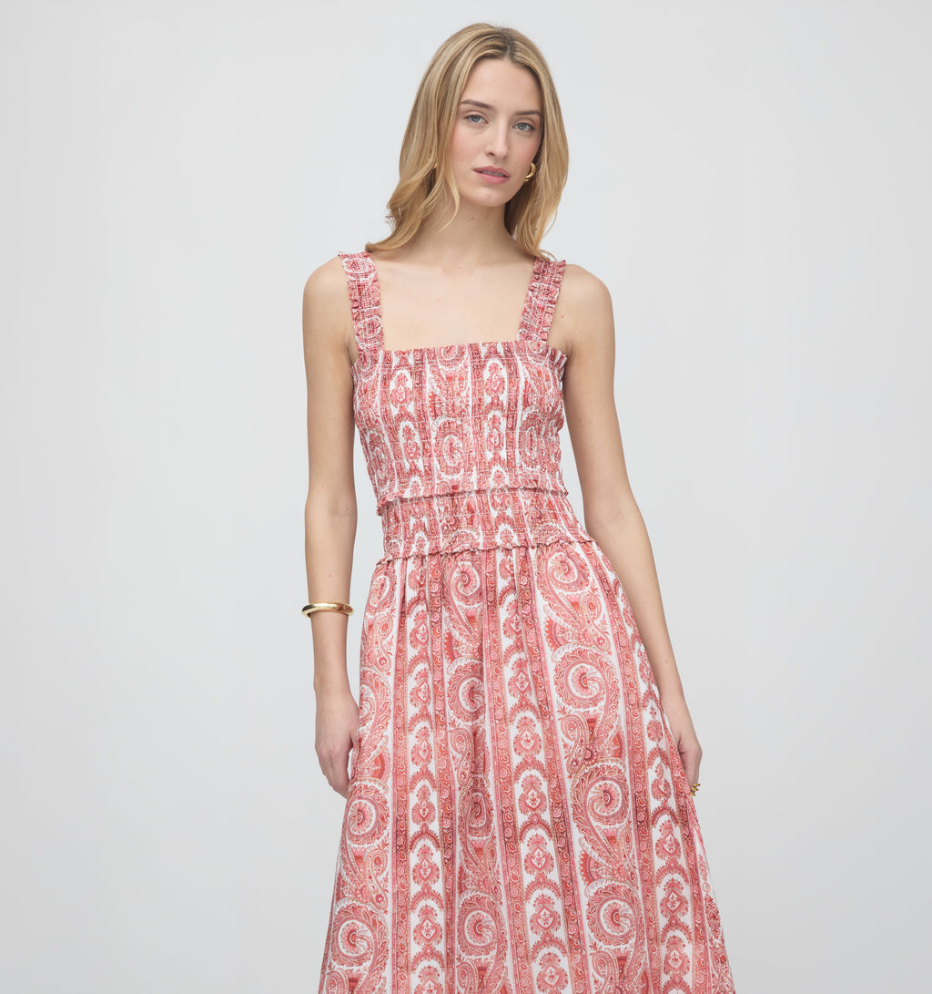 The Azalea Maxi Nap Dress in Coral Corsica Paisley