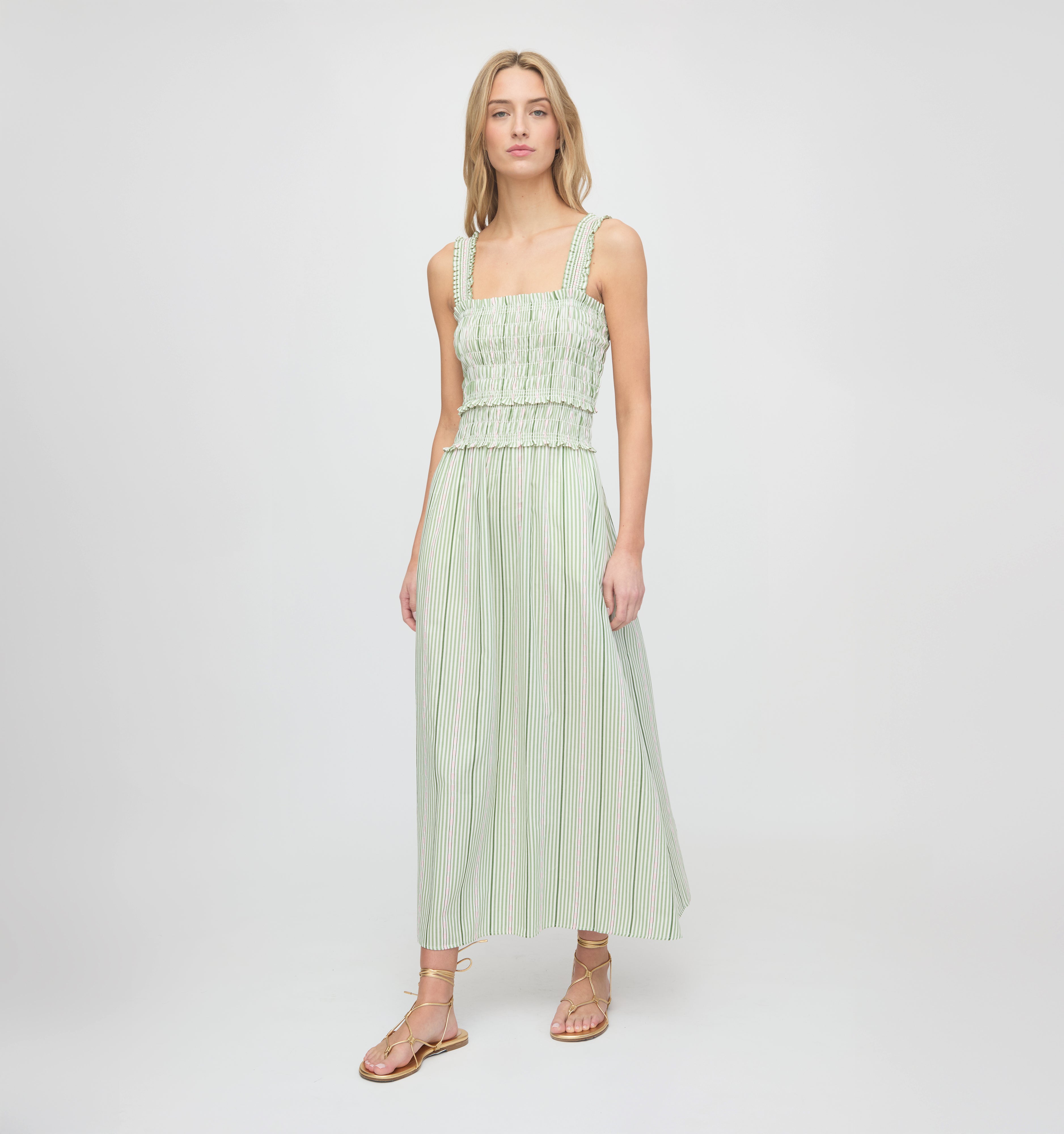 The Azalea Maxi Nap Dress in Green Jacquard Stripe