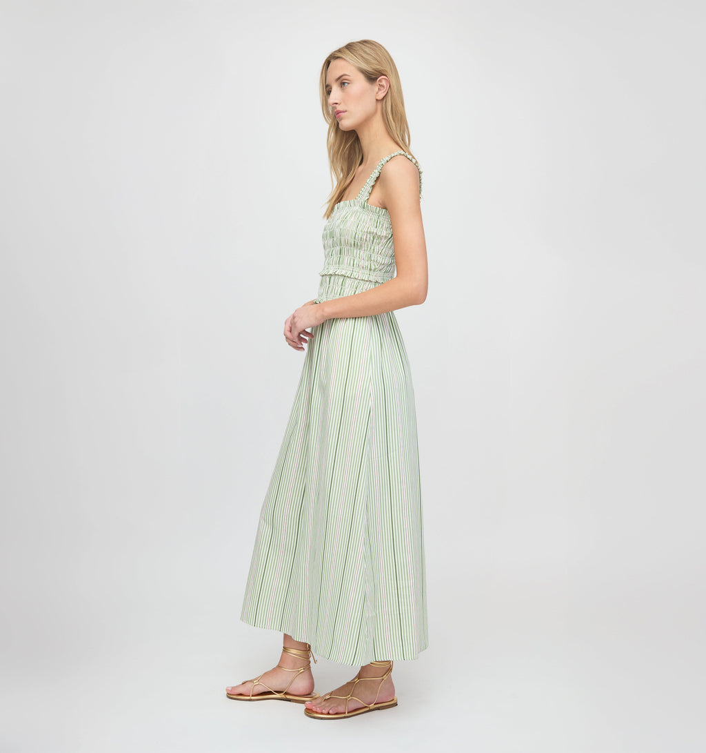 The Azalea Maxi Nap Dress in Green Jacquard Stripe