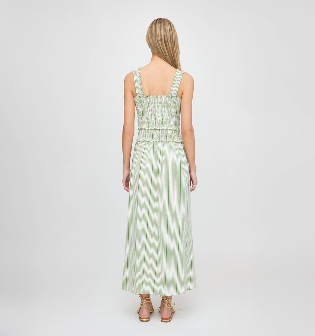 The Azalea Maxi Nap Dress in Green Jacquard Stripe