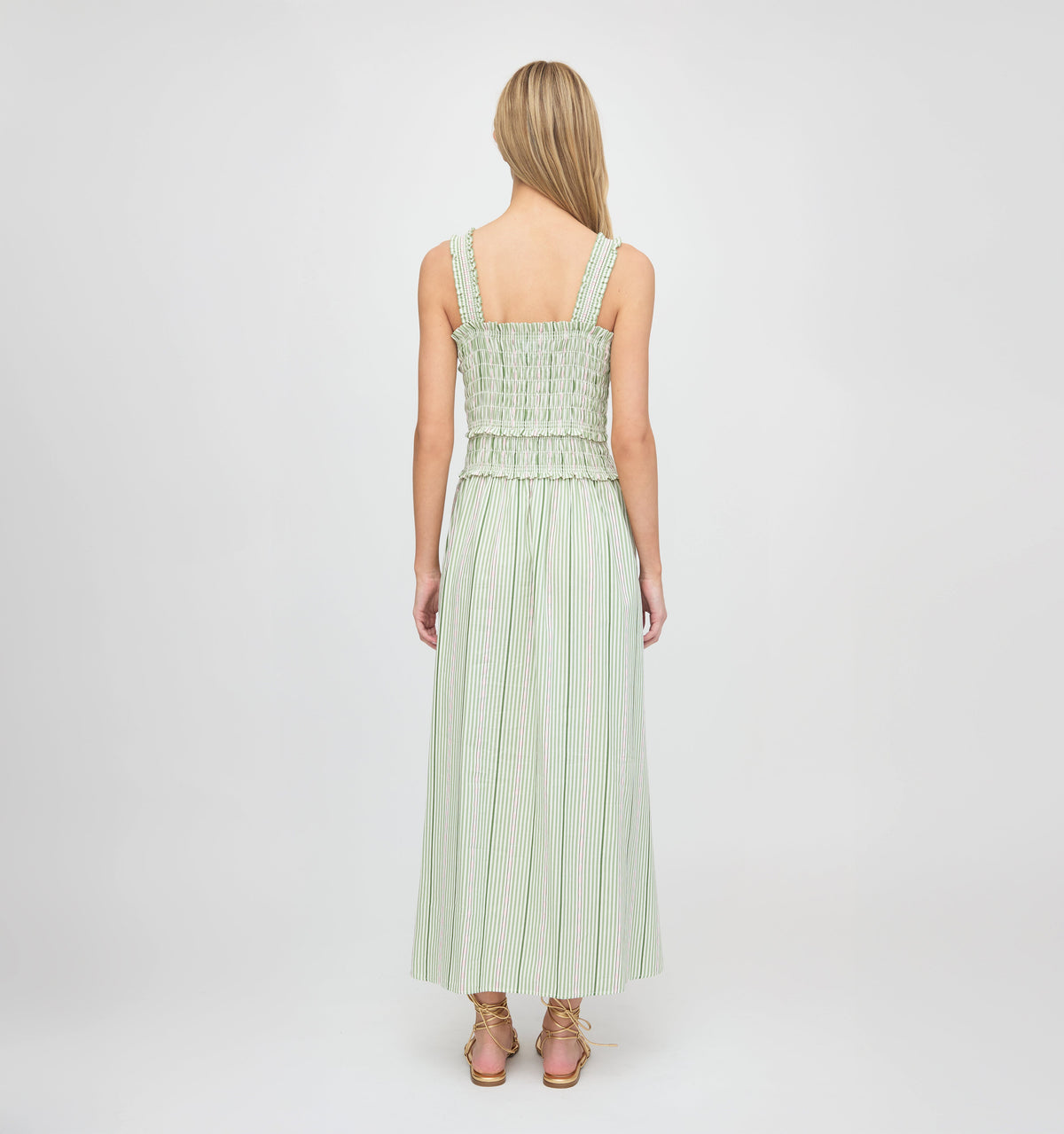 The Azalea Maxi Nap Dress in Green Jacquard Stripe