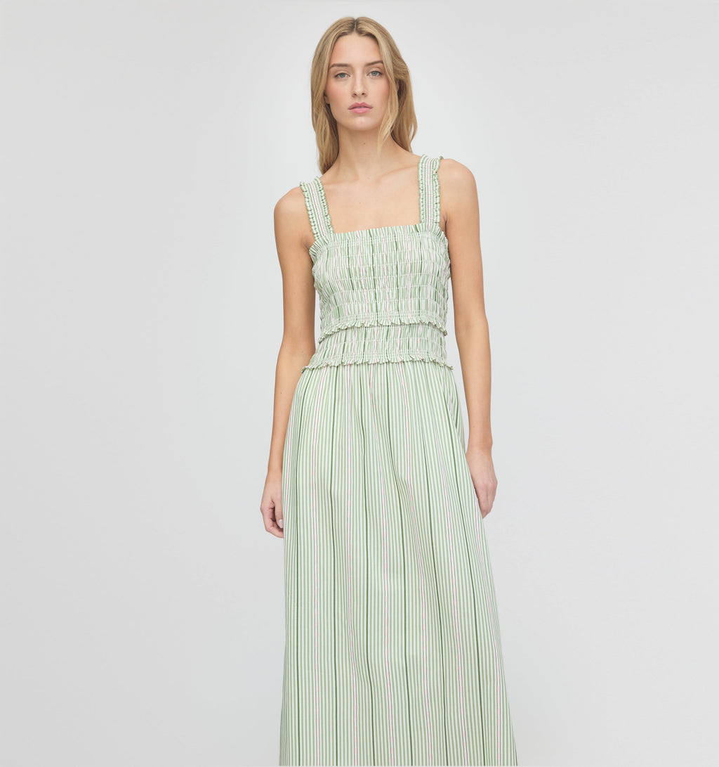 The Azalea Maxi Nap Dress in Green Jacquard Stripe