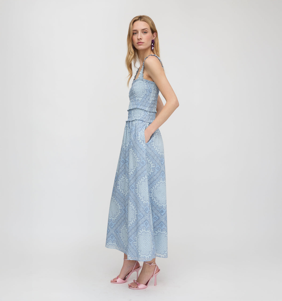 The Azalea Maxi Nap Dress in Dusty Blue Paisley Scarf