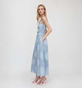 The Azalea Maxi Nap Dress in Dusty Blue Paisley Scarf