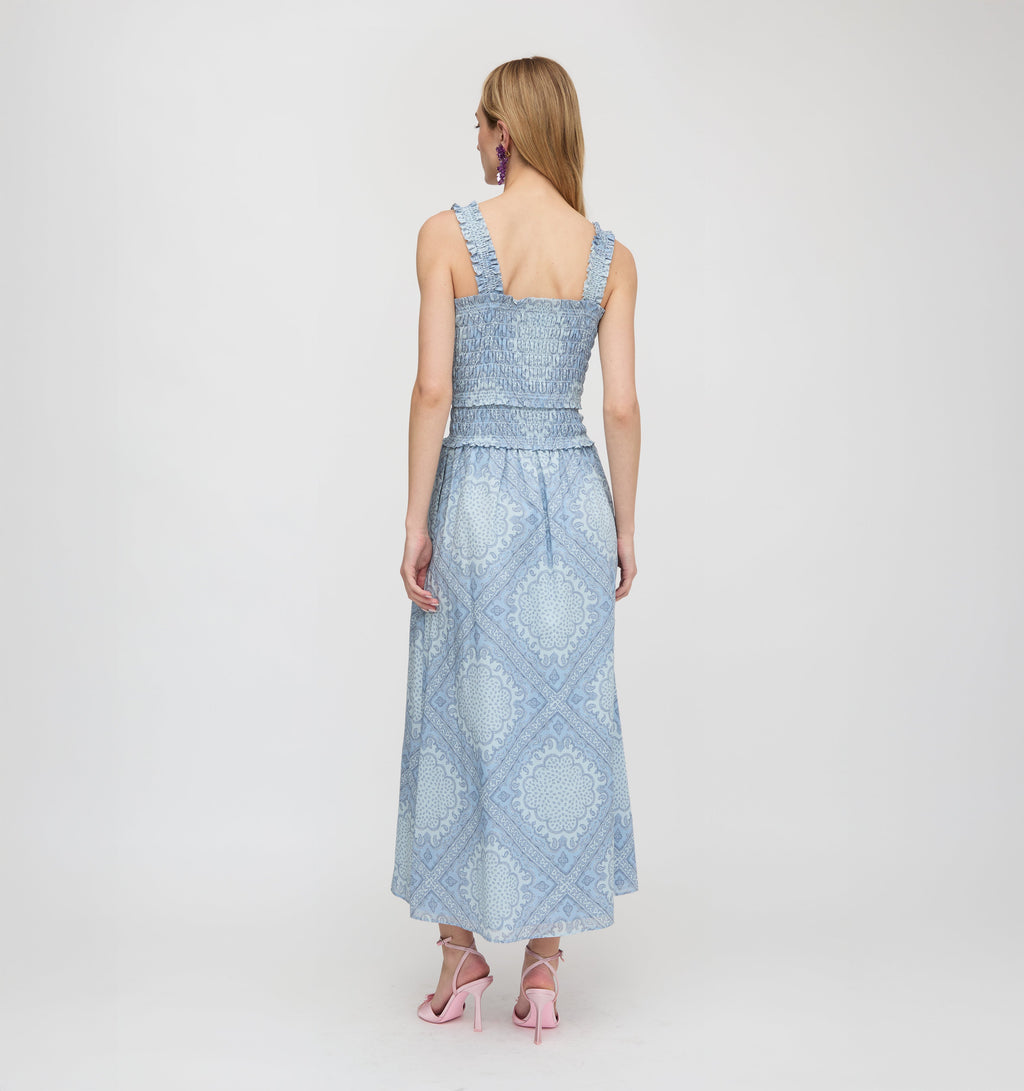 The Azalea Maxi Nap Dress In Dusty Blue Paisley Scarf XXL