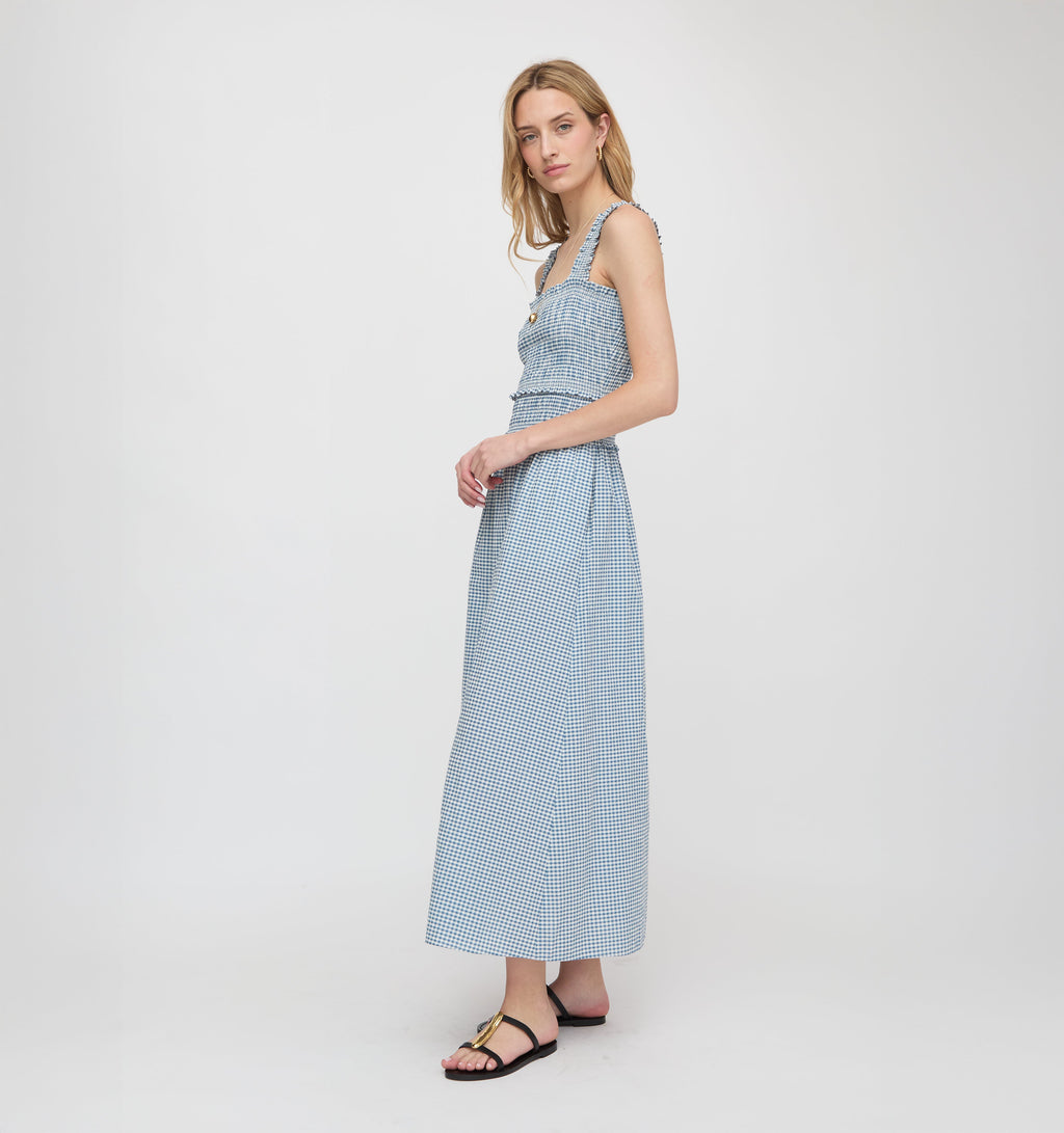 The Azalea Maxi Nap Dress in Lagoon Gingham