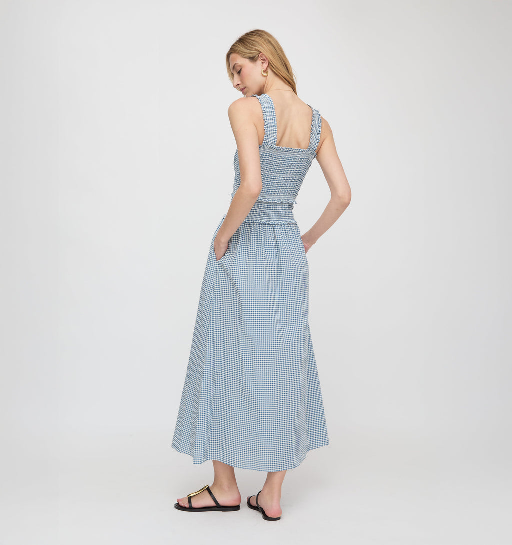The Azalea Maxi Nap Dress in Lagoon Gingham