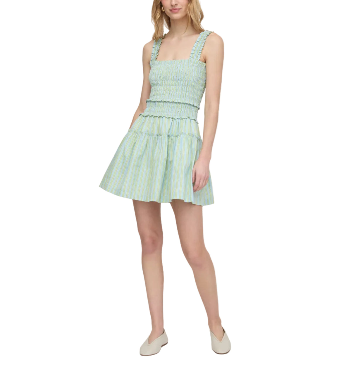 The Azalea Mini Nap Dress in Blue/Green Stripe