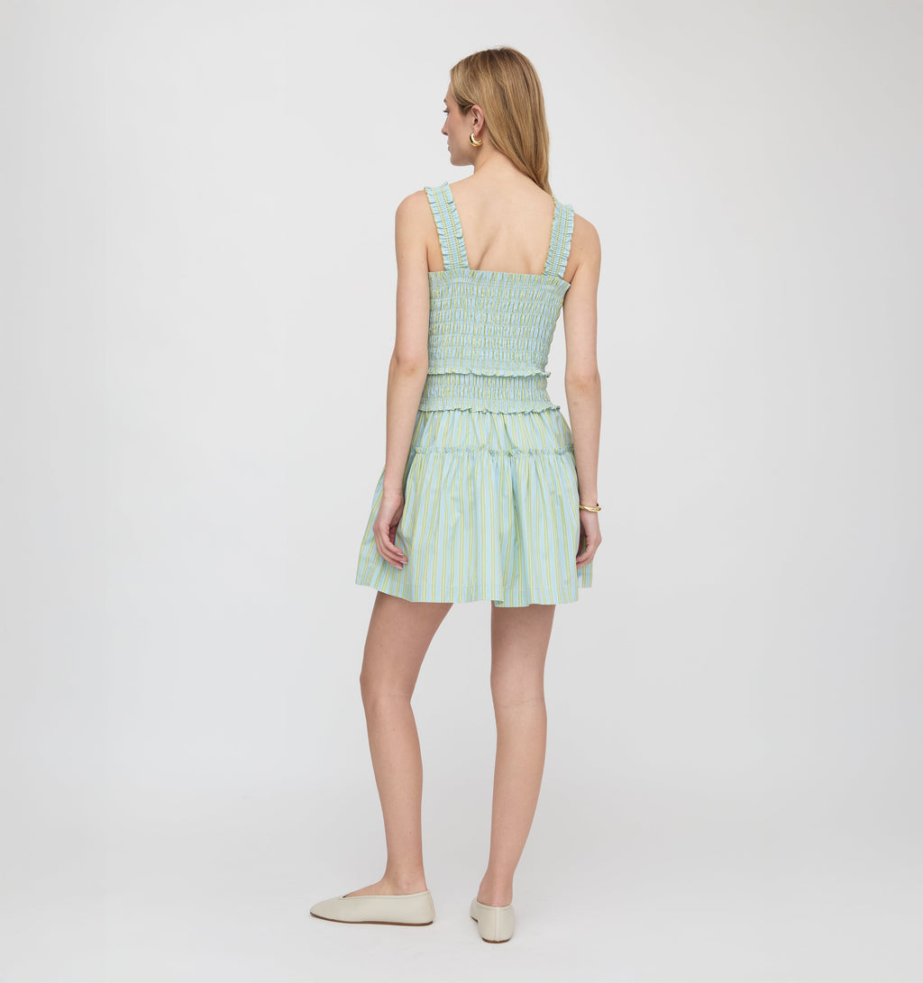 The Azalea Mini Nap Dress in Blue/Green Stripe