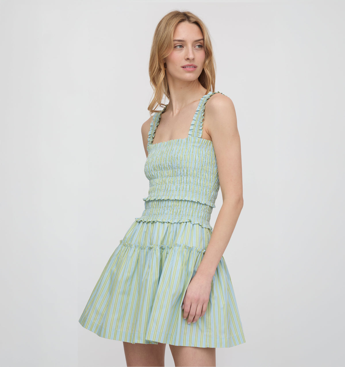 The Azalea Mini Nap Dress in Blue/Green Stripe