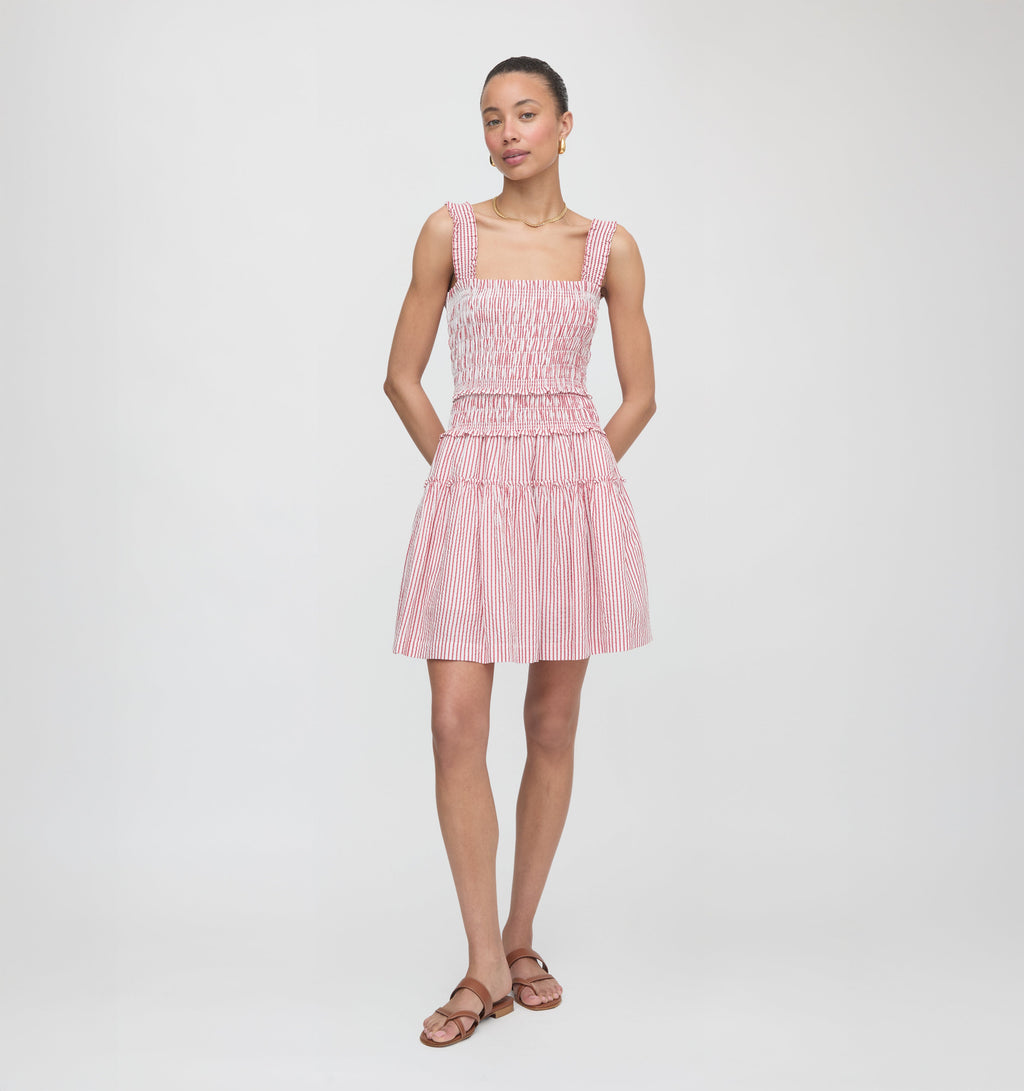 The Azalea Mini Nap Dress in Red Ticking Stripe