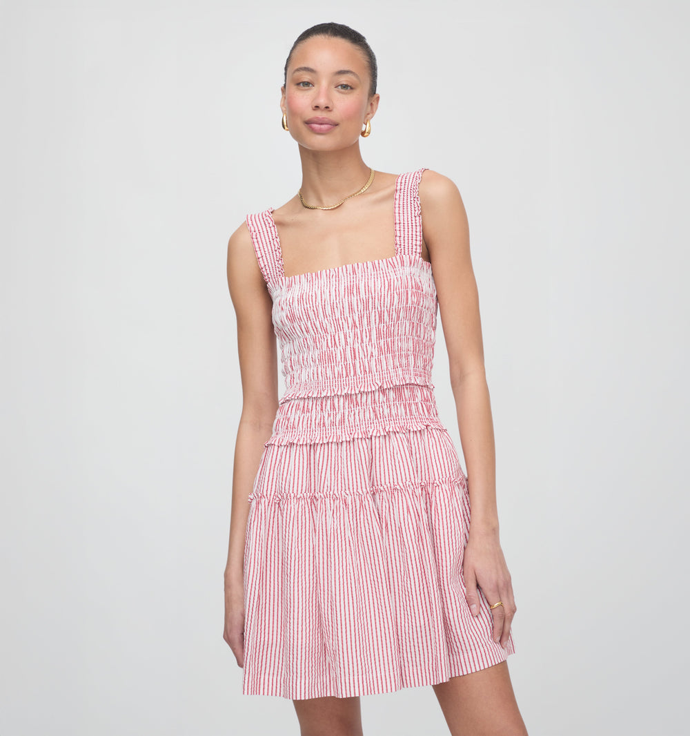 The Azalea Mini Nap Dress in Red Ticking Stripe