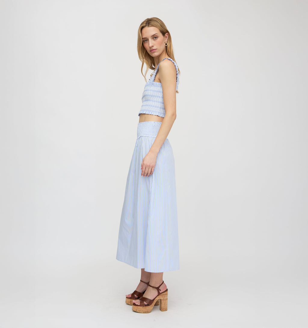 The Delphine Nap Skirt in Blue/White Stripe