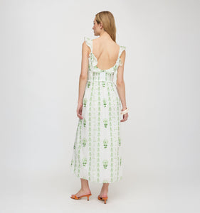 The Cambria Nap Dress in White/Green Arcadia Border