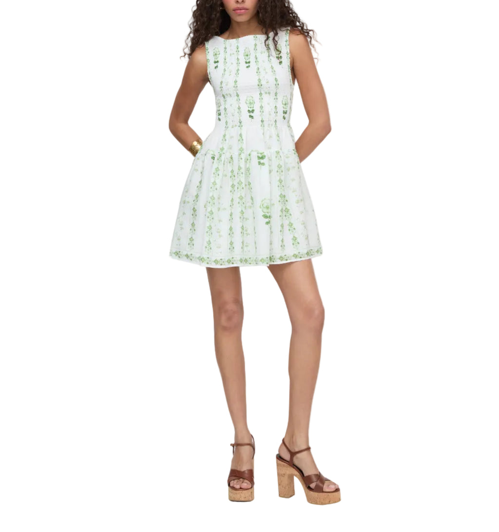 The Cosima Mini Nap Dress in White/Green Arcadia Border