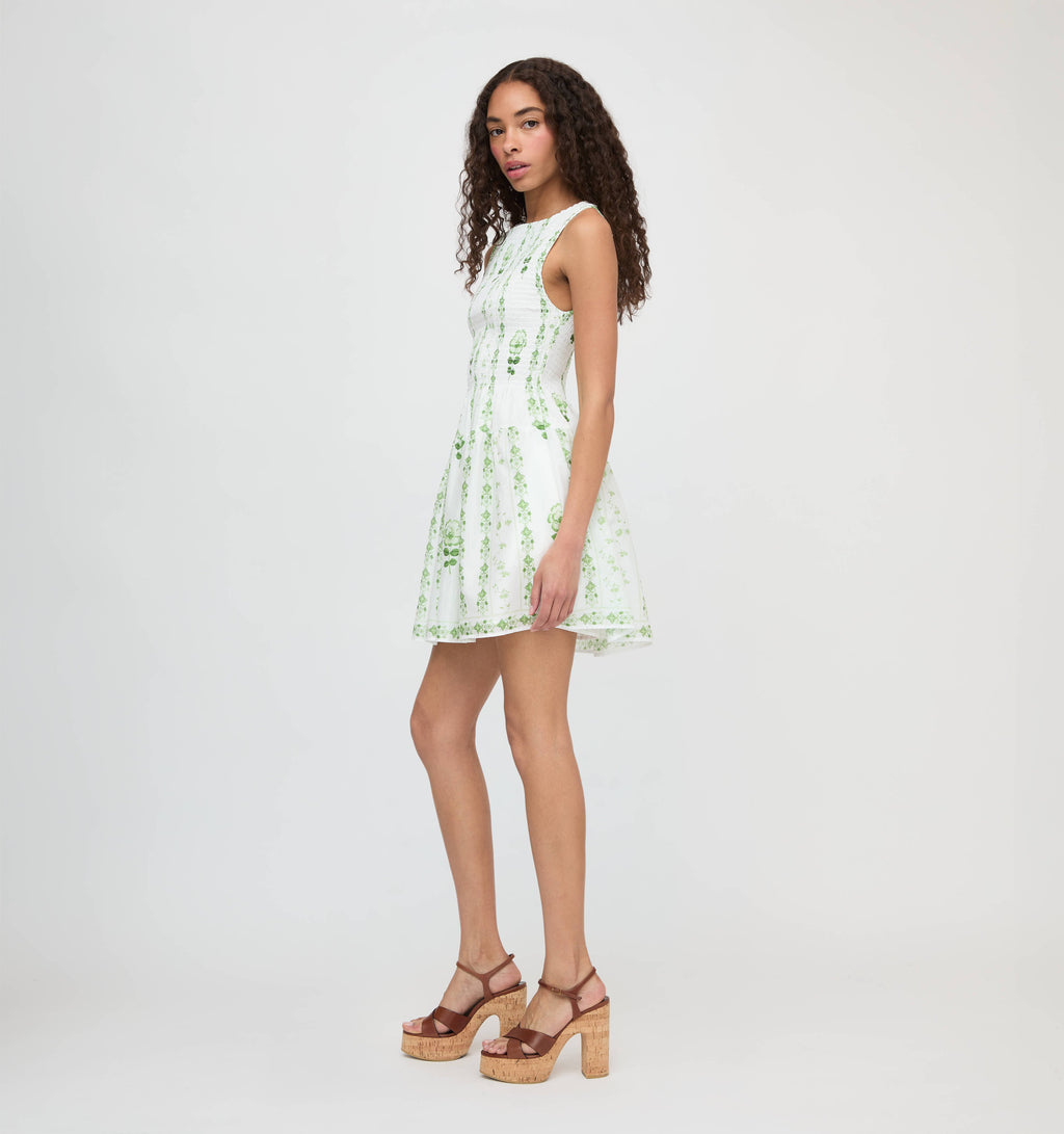 The Cosima Mini Nap Dress in White/Green Arcadia Border
