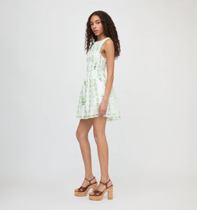 The Cosima Mini Nap Dress in White/Green Arcadia Border