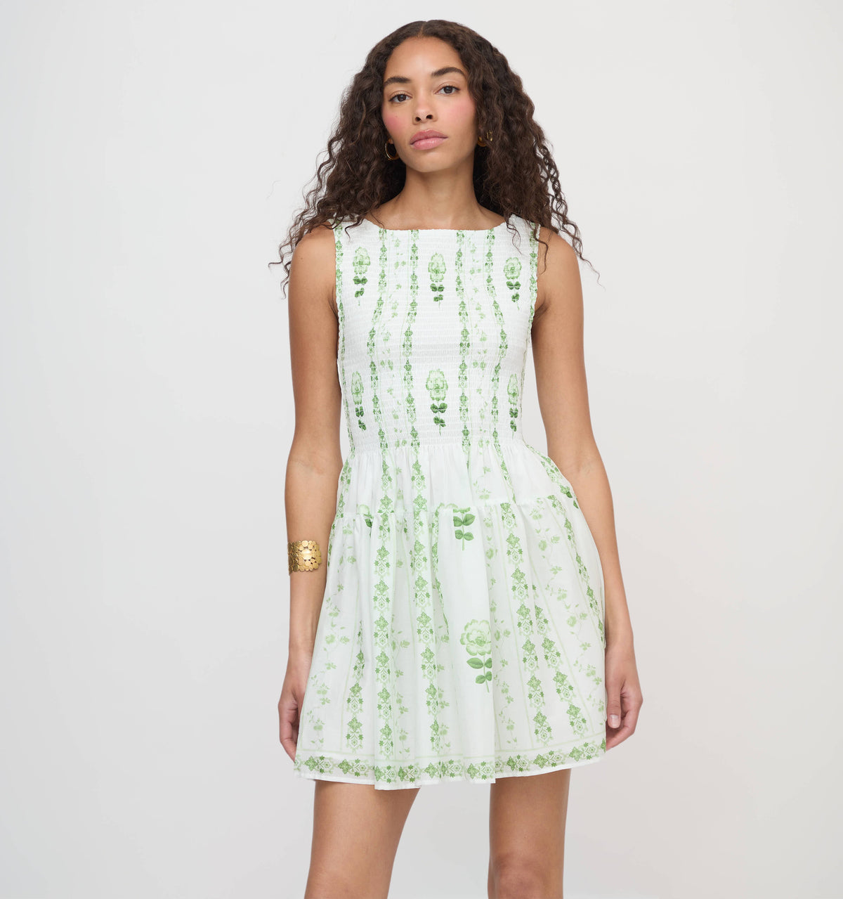 The Cosima Mini Nap Dress in White/Green Arcadia Border