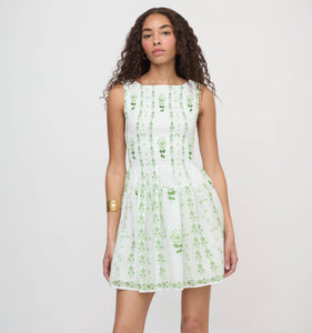 The Cosima Mini Nap Dress in White/Green Arcadia Border