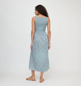 The Cosima Nap Dress in Dusty Blue Gemstone Mosaic Scarf