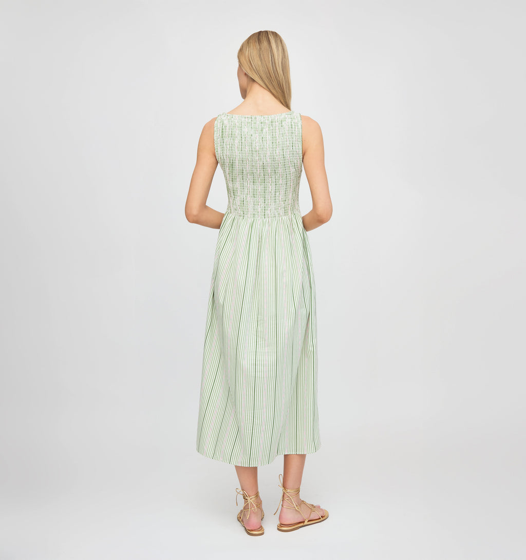 The Cosima Nap Dress in Green Jacquard Stripe