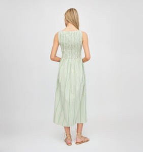 The Cosima Nap Dress in Green Jacquard Stripe
