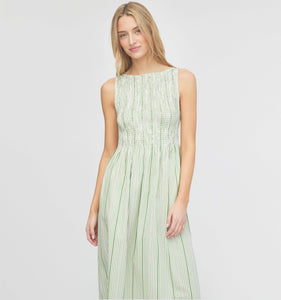 The Cosima Nap Dress in Green Jacquard Stripe