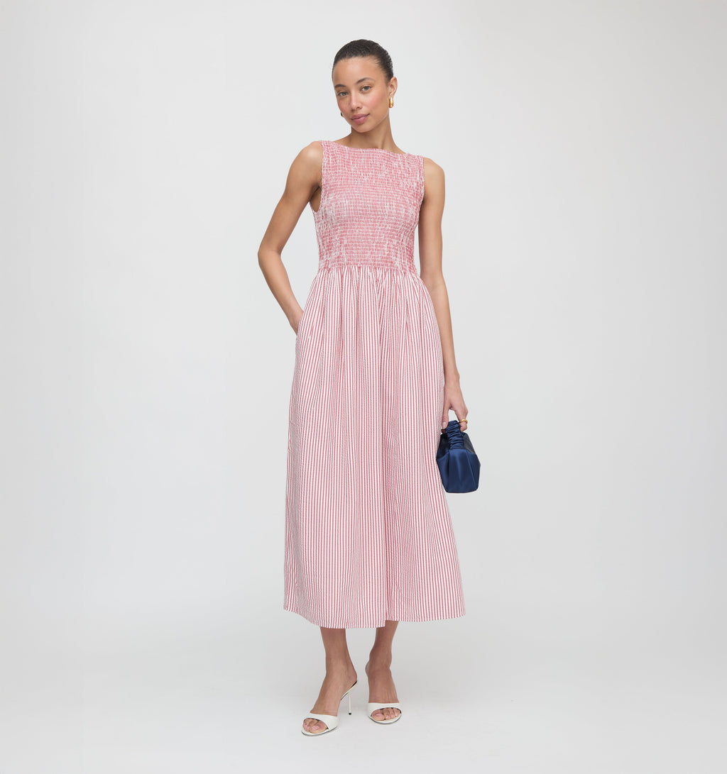 Hill House Home Women's The Cosima Nap Dress - Red Ticking Stripe
