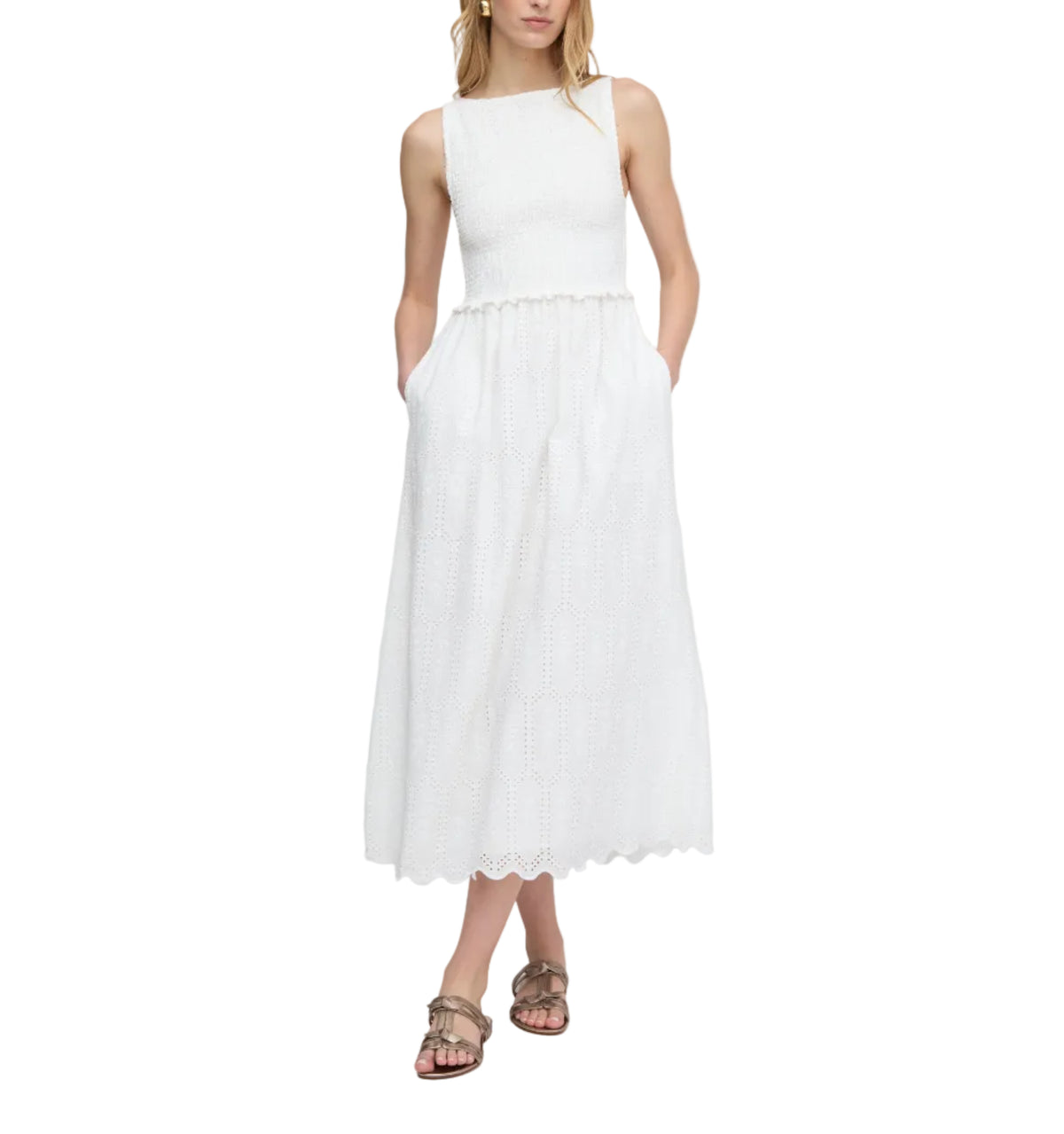 The Christina Nap Dress in White Trellis Broderie