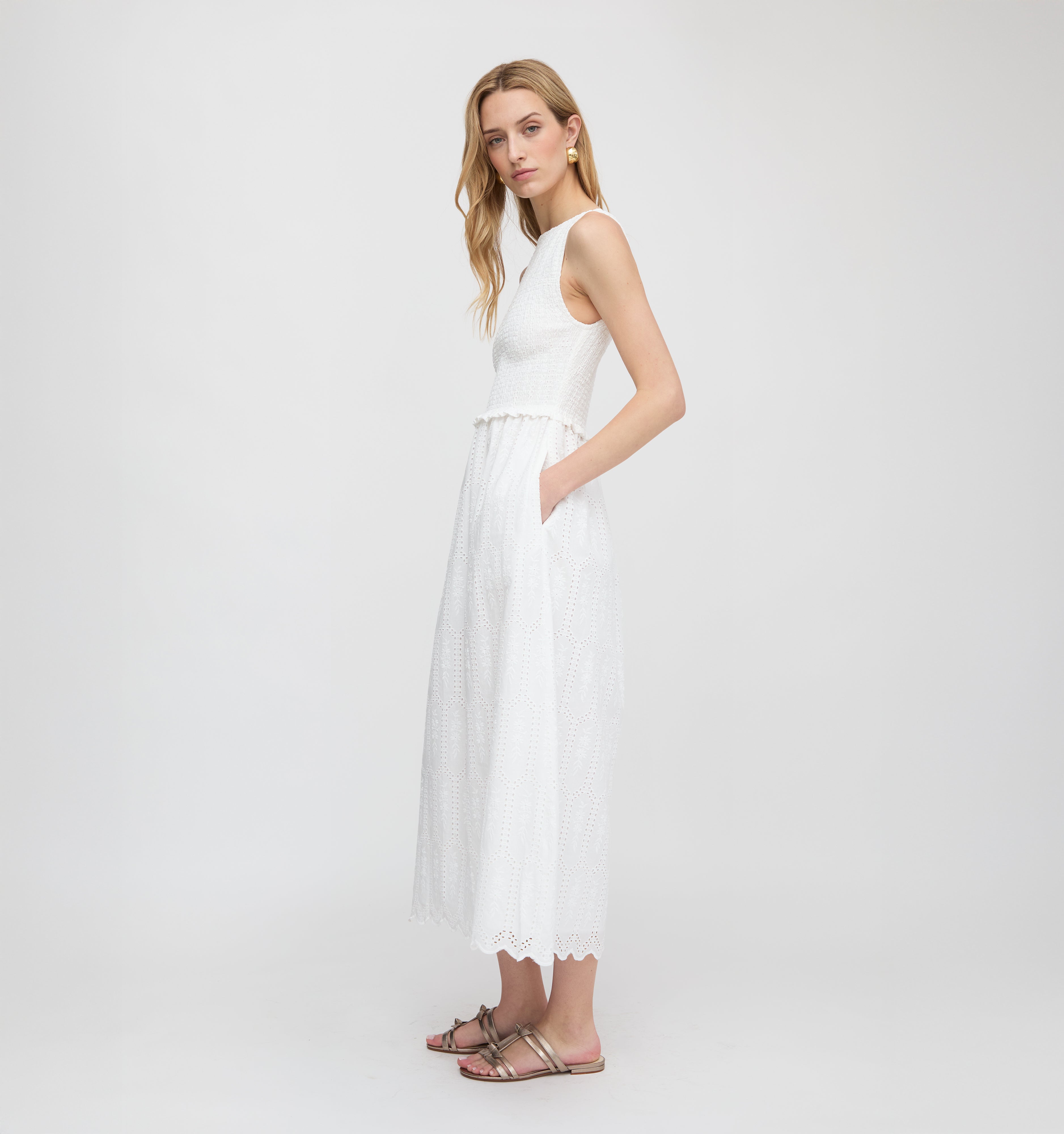 The Christina Nap Dress in White Trellis Broderie | Over The Moon